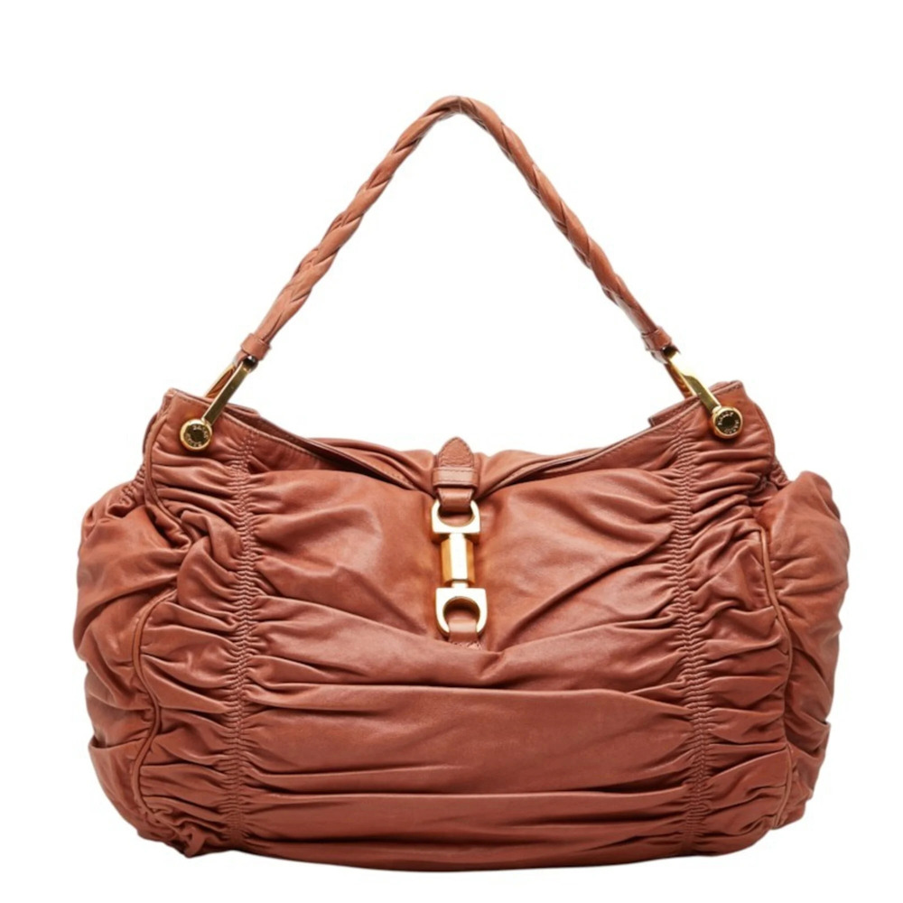 Bally Gathered Braided One-Shoulder Bag Handbag Brown Leather Women's BALLY